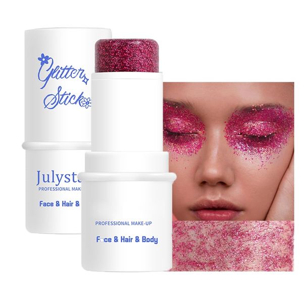 Gesicht Körper Glitter Stick, Meerjungfrau Gesicht Glitter Gel, Wasserdichter feiner Glitter für Gesicht/Körper/Haare/Augen/Lippe, Pailletten Farbe,Funkelndes Gesicht Glitter Make-up (#01 Rose Rot)