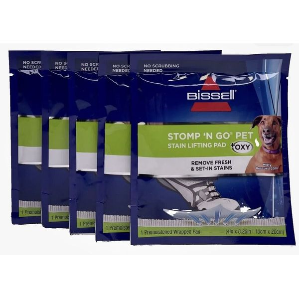 5-PACK Bissell Stomp 'N Go Pet Lifting Pads + Oxy Stain Removal for Carpet Rugs