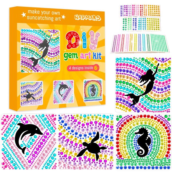 HAPMARS 4 pcs Window Art Suncatcher Kits for Kids Crafts Ages 6-8,Mermaid Gifts for Girls, Fun Arts and Crafts for Girls Ages 8-12, Birthday Gifts for 7 Year Old Girl(Mermaid)