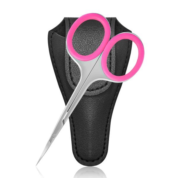 Diesisa Cuticle Scissors, Sharp Cuticle Scissors Professional, Cuticle Scissors Extra Fine Curved Stainless Steel for Cuticle Eyebrow Eyelash Beard Trimming (Pink Handle)