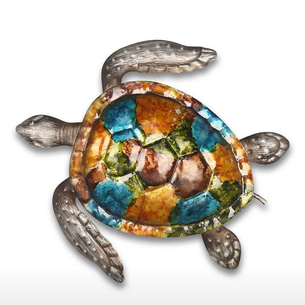 Tooarts Sea Turtle Wall Art Metal Wall Hanging Sculpture Home Decoration Colorful Coast Ocean Sea Animal Sculpture