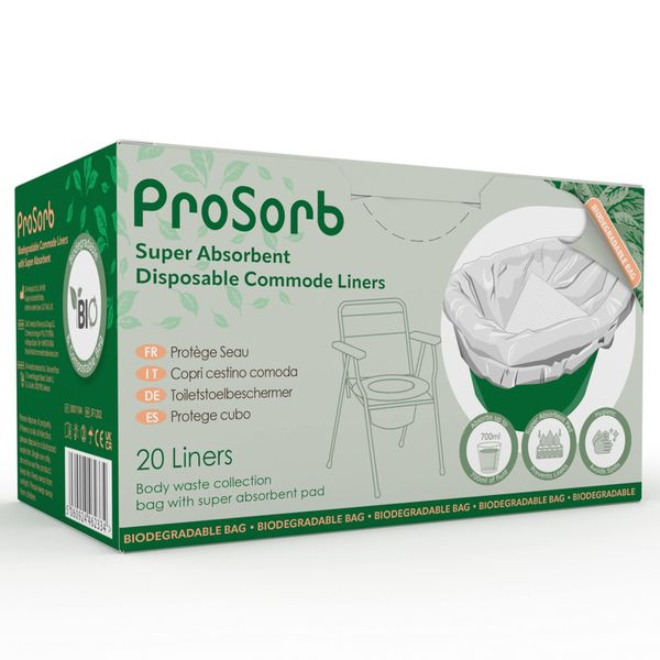 Pack of 20 Prosorb Super Absorbent Disposable Commode/Bed Pan Liners Biodegradable Bag