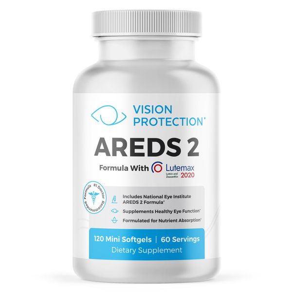 Vision Protection AREDS 2 Eye Vitamin & Mineral Supplement for Ocular Health, Lutemax 2020 with Natural Eye Institute AREDS 2 Study Ingredients Lutein, Vitamin C, & Zeaxanthin, 120 Mini Softgels