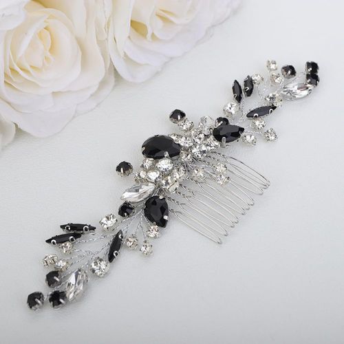 Teyglen Bride Crystal Wedding Hair Comb Black Rhinestone Bridal Side Comb Wedding Hair Accessories Teardrop Crystal Hair Piece Black Headpiece for Women Bride Girls (Black)