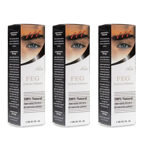 FEG Eyebrow Enhancer for Length Thickness Darkness Serum 100% Natural - 3 PACK