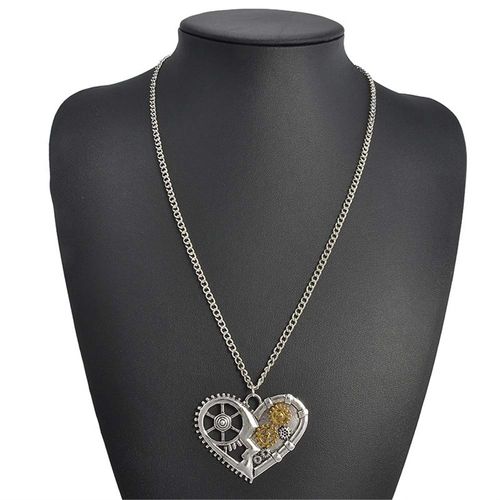 AILUOR Steampunk Gear Pendant Necklace, Punk Vintage Gothic Love Heart Owl Butterfly Bee Insect Chain Sweater Pendant Necklace Jewelry for Women Girl (Heart)