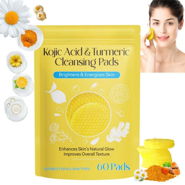 60 Pads Turmeric Kojic Acid Pads,Turmeric Exfoliating Foaming Pads,Turmeric Kojic Pads,Turmeric Kojic Acid Cleansing Pads,Face Pads Fades Dark Spots,Face Cleansing Pads,Exfoliating Face Pads