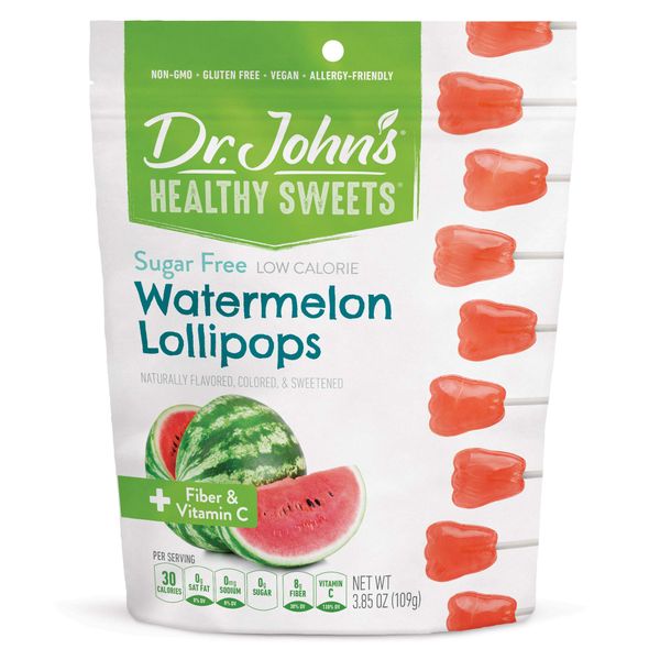 Dr. John’s Sugar Free Candy, Healthy Lollipops with Zero Sugar, Low Calorie Snacks, Keto Friendly Hard Candy Sweets, Watermelon Tooth, 14 Count, 3.85 OZ