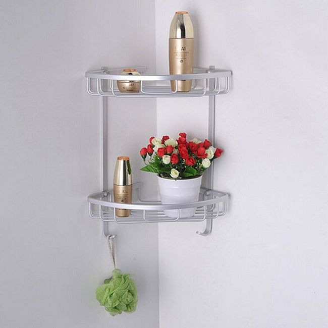 Double Layer Space Aluminum Bathroom Shelf Shower Shampoo Soap Cosmetic  Shelves Bathroom Accessories Storage Organizer Rack Holder