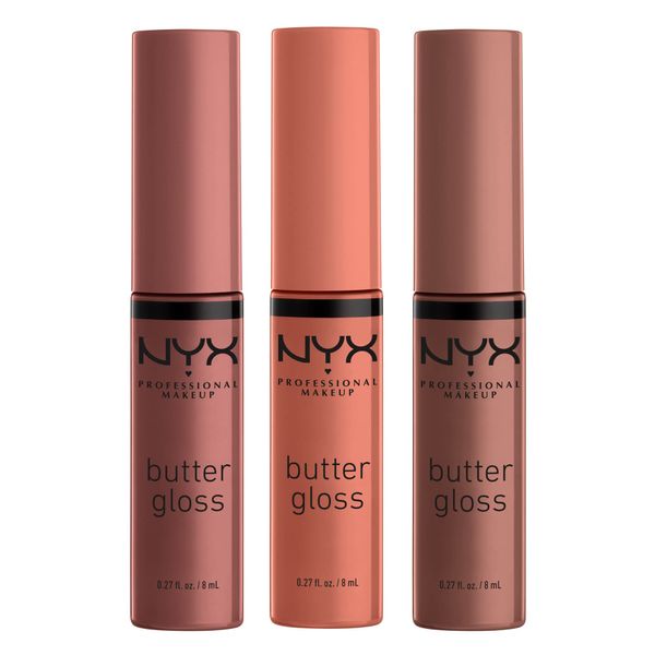 NYX PROFESSIONAL MAKEUP Butter Gloss Brown Sugar - Pack Of 3 Lip Gloss (Sugar High, Spiked Toffee, Butterscotch)