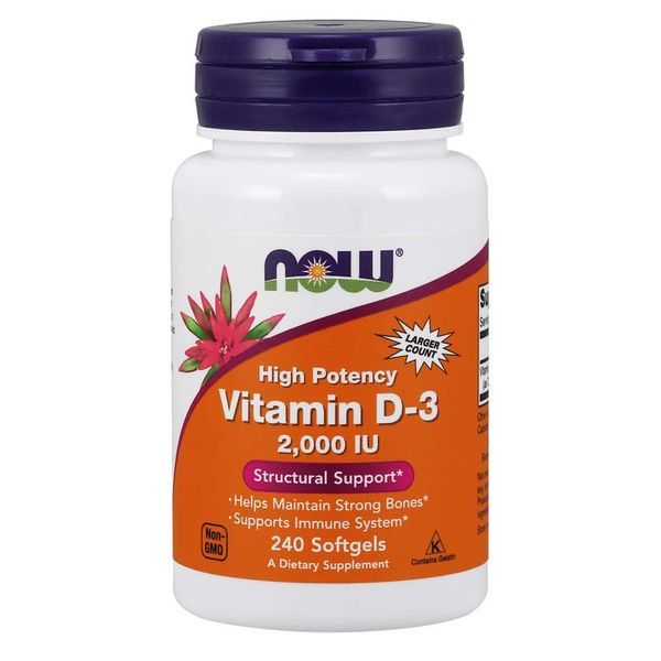 NOW Supplements, Vitamin D-3 2,000 IU, High Potency, Structural Support*, 240 Softgels