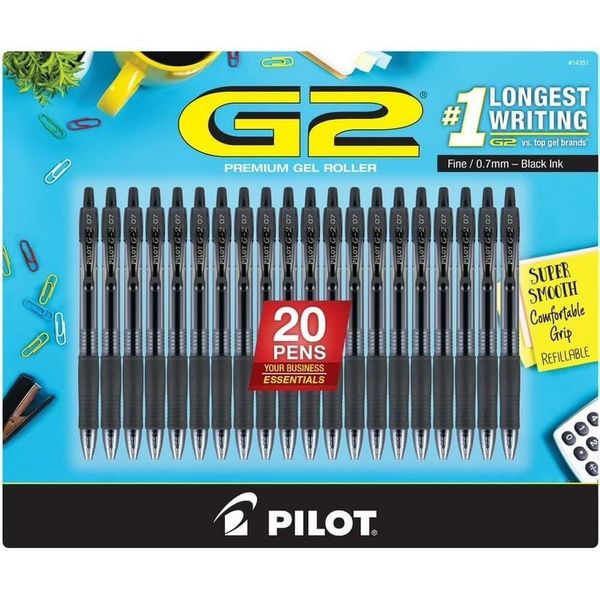 Pilot G2 Gel Pens 20 Count Black Smooth Writing Quick Drying Long Lasting