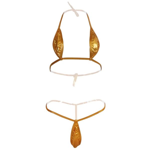 Black Omen bs201-f-7010-gd Micro Bikini, Glossy Cosplay, Extremely Small, Sexy, Extreme Etch (7010-Gold), One Size Fits All