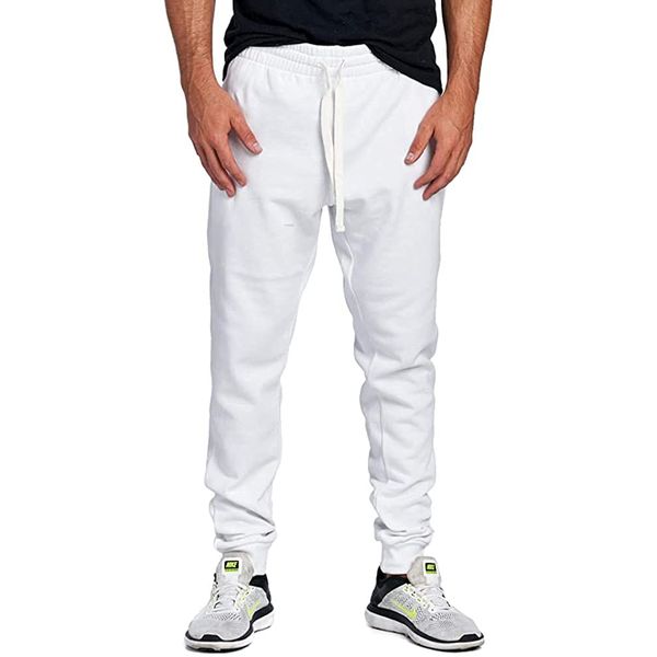 PROGO USA Men's Joggers Sweatpants Basic Fleece Marled Jogger Pant Elastic Waist (Medium, White)