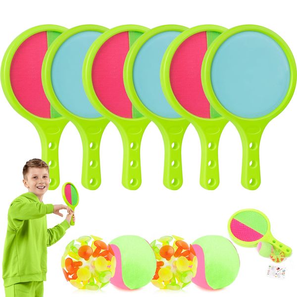 Kids Games Toss Catch Toys : Toss and Catch Ball Set - Outdoor Games for Kids with 6 Paddles 6 Balls Outside Toys Beach Backyard Pool Family Games Activities for Ages 3-12 Toddler (Green 3Pack)