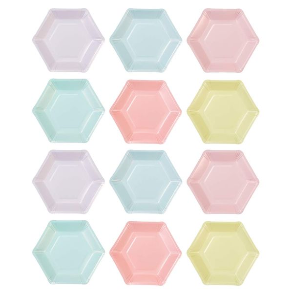 Talking Tables Pack of 12 (18cm) Disposable Hexagon Shaped Coloured Paper Plates Party Birthday Wedding Baby Shower Wedding Anniversary