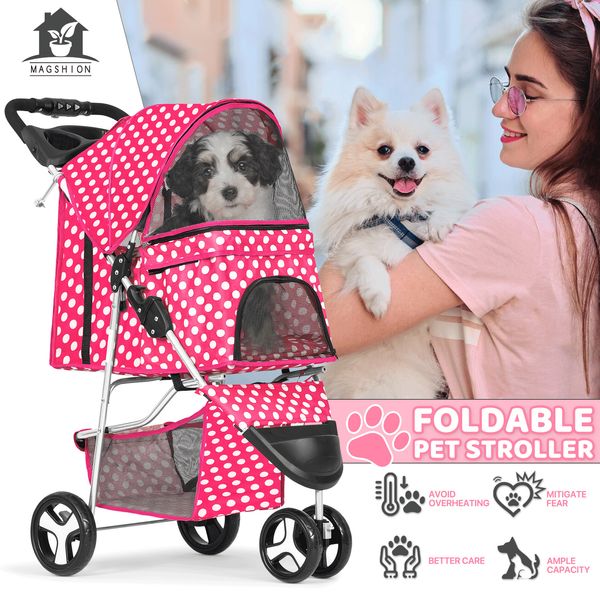 3 Wheels Foldable Pet Stroller Dog Travel Carrier Breathable Mesh + Cup Holder