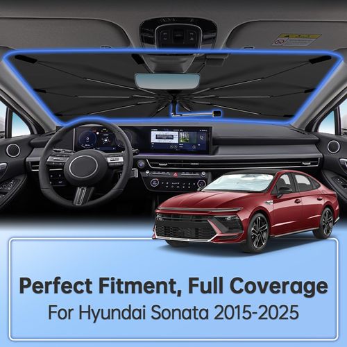 Windshield Sun Shade Umbrella for Hyundai Sonata 2015-2025, Foldable Car Sunshade for Front Window, Highly Reflective Auto Sun Shield Visor for UV Protection, Keep Car Cool Accessories