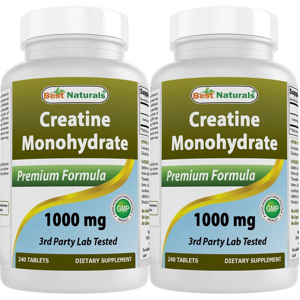2 Pack Best Naturals Creatine Monohydrate 1000 mg 240 Tablets