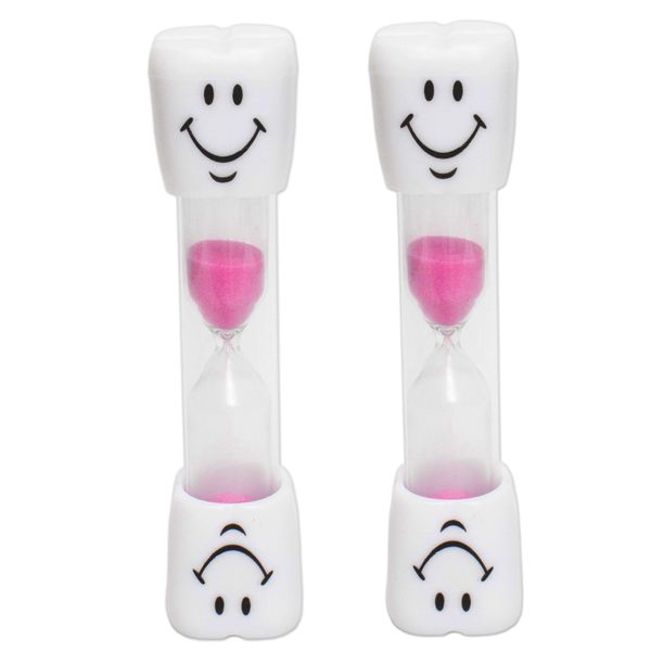 2 x Kids Toothbrush Timer ~ 3 Minute Smile Sand Timer for Brushing Children's Teeth (2 Pink)