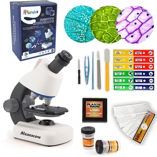 STEM Microscope for Kids - Up to 40-1200x Zoom Blank and Prepared Slides Built-in LED Light and Configured Various Operating Tools Science Microscope Kit for Kids