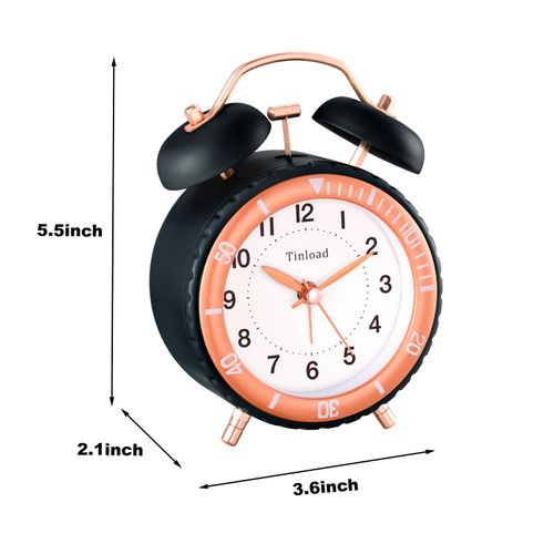 Tinload Loud Alarm Clock for Heavy Sleepers, Retro Analog Alarm Clock Silent Non-Ticking with Manual Light, Small Battery Operated Desk Clock for Bedrooms (Black)