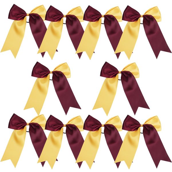 8 Inch 2 Colors Jumbo Cheerleader Bows Ponytail Holder Cheerleading Bows Hair Bow (Maroon/Gold)