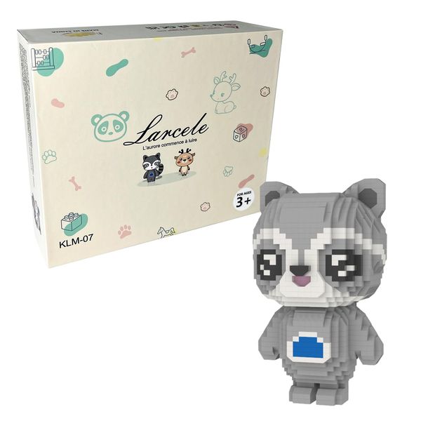 Larcele Animal Series Micro Building Blocks Animal Set, DIY Mini 3D Building Toy Bricks,1211 Pieces KLJM-07 (Raccoon)