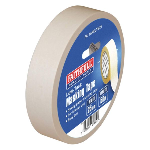 Faithfull FAITAPELTM25 Low-Tack Masking Tape 25mm x 50M