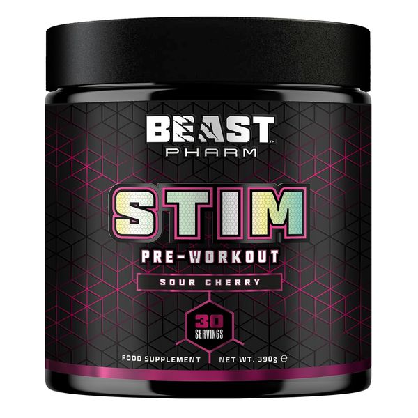 Beast Pharm | STIM Pre Workout Powder | 390g / 30 Servings | Sour Cherry | Father's Day Gift