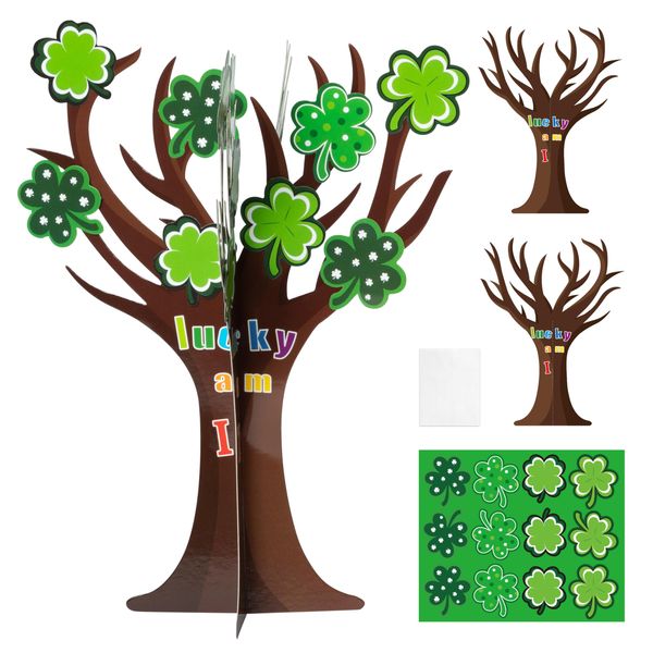 WATINC 16Pcs St. Patrick’s Day Lucky Trees Craft Kits, Make Your Own Shamrock Lucky Trees Decoration, DIY I am Lucky Crafts Supplies Home Classroom School Fun Activities Party Decor for Kids