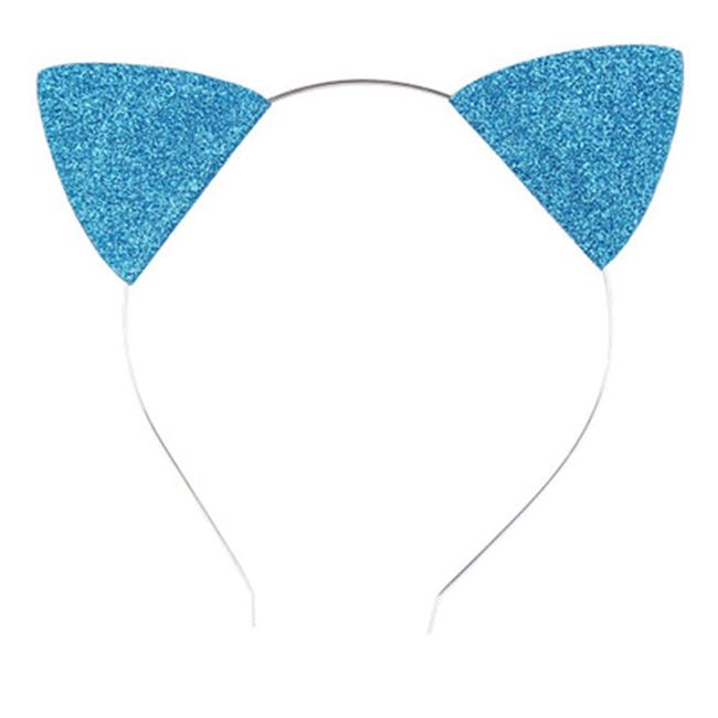 ZOONAI Girls Glitter Cat Ears Headband Cute Hair Band Halloween Christmas Cosplay Party Costume (Blue)