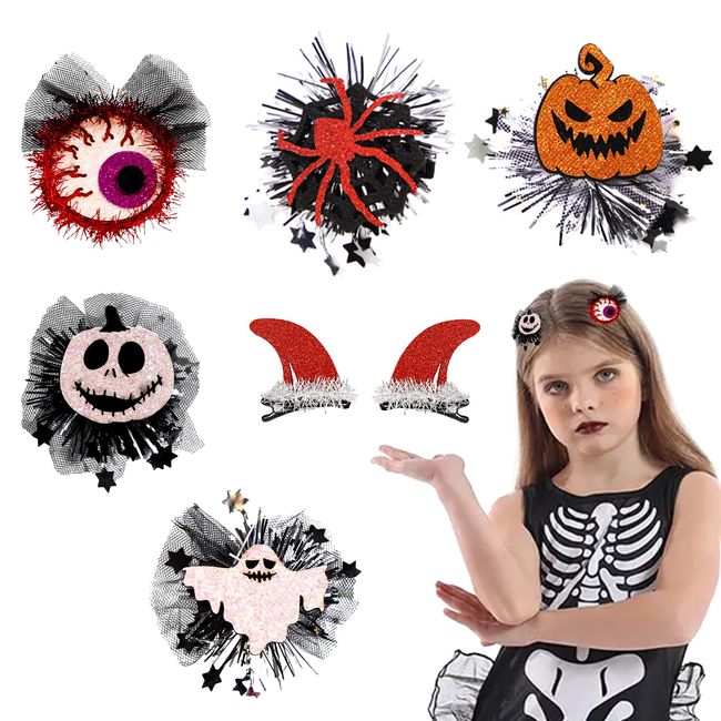 6 Pack Halloween Mesh Haarnadeln, Halloween Cartoon Haarspangen, Halloween Haarnadel Dekorative,Halloween Haarnadel Ornament, Halloween Party Zubehör für Frauen und Mädchen