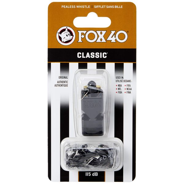 Fox 40 Classic Official Whistle with Break Away Lanyard (Black)