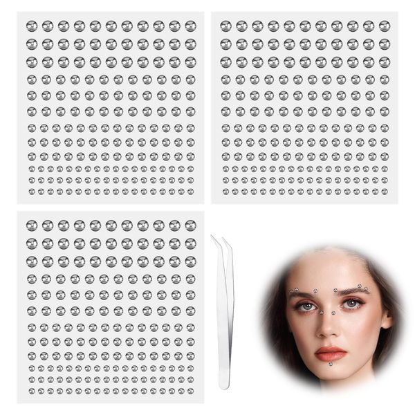 495pcs Face Gemstones, Non Piercing Nose Stud Stickers Silver Gem Eyebrow Stud Stickers Lip Studs Stick on Face Rhinestones Diamond Stickers Cool Punk Y2K Party Makeup Supplies Patches for Women Men