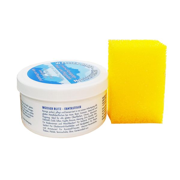 Weisser Blitz Universal Putzstein mit Schwamm 500g Polierstein Reinigungsstein Reinigungspolierstein Universalreiniger Reiniger Stein 35