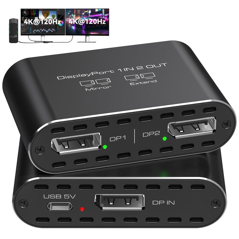 JCYMELE Dual 4K@120Hz Extended Displayport to 2 DP Adapter Display Port ...
