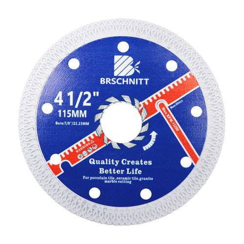 Super Thin Diamond Porcelain Saw Blade with X Teeth,BRSCHNITT 115mm x Arbor 22.23mm Angle Grinder Diamond Cutting Disc for Dry/Wet Cutting Porcelain Tile Ceramic Marble Granite