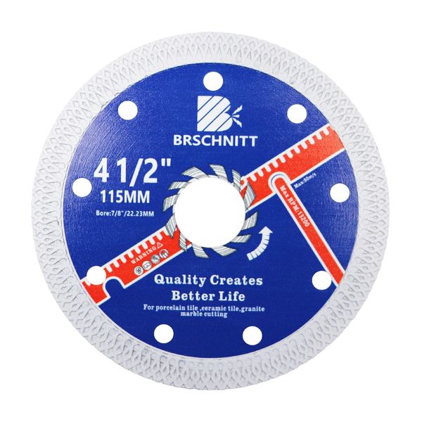 Super Thin Diamond Porcelain Saw Blade with X Teeth,BRSCHNITT 115mm x Arbor 22.23mm Angle Grinder Diamond Cutting Disc for Dry/Wet Cutting Porcelain Tile Ceramic Marble Granite