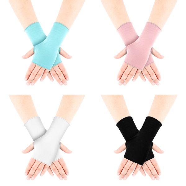 Bememo Fingerless Gloves Women UV Protection Gloves Wrist Length Cotton Gloves Sun Block Driving Gloves Unisex (Bright Colors,Wrist Length)