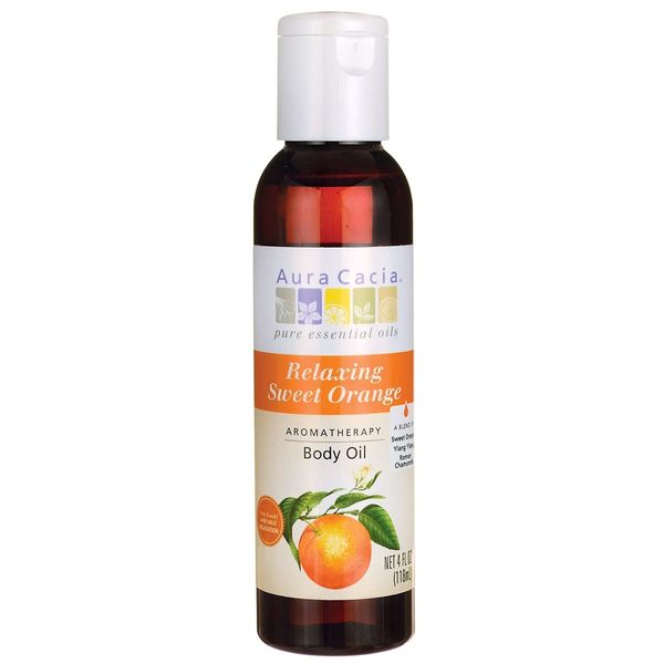 Aura Cacia Aromatherapy Bath & Massage Relaxing Sweet Orange Body Oil, 4 Oz