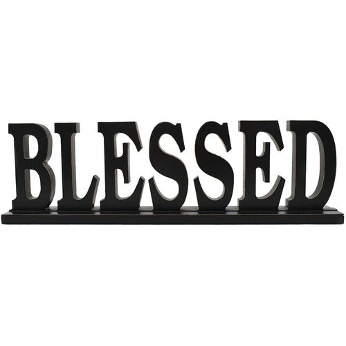 Wooden Cutout Freestanding texture Blessed Tabletop Decor, 16.5" X 5" Black