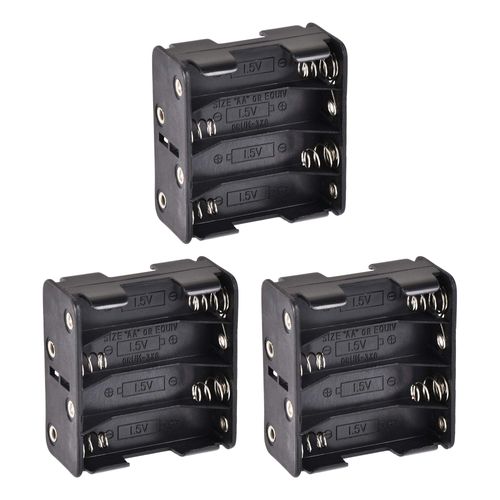 uxcell Battery Case Storage Box 8 Slots x 1.5V Battery Holder for 8 x AA Battery with Standard Snap Connector 3 Pcs