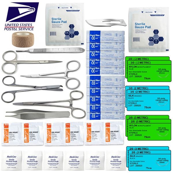 Surgical Suture Kit Basic First Aid Medical Travel Kit - 39 Pieces USA MADE !!