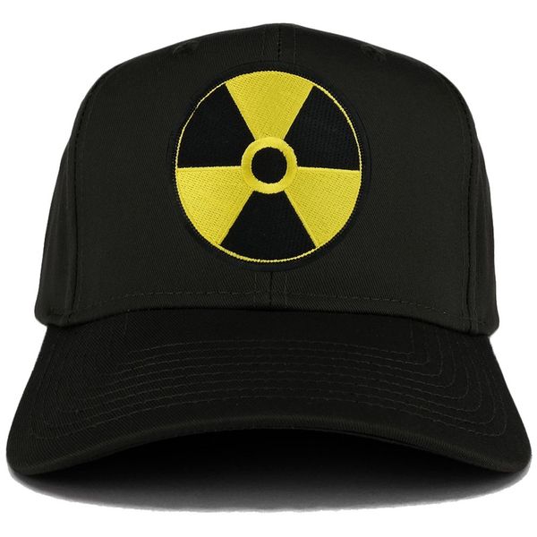 Radiation Circular Black Yellow Embroidered Iron on Patch Adjustable Baseball Cap - Black