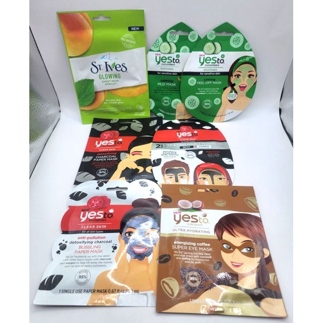 Pack of 7 YesTo Face Masks + St.Ives Glow Mask No Repeats 7 Random Mask AS SHOWN