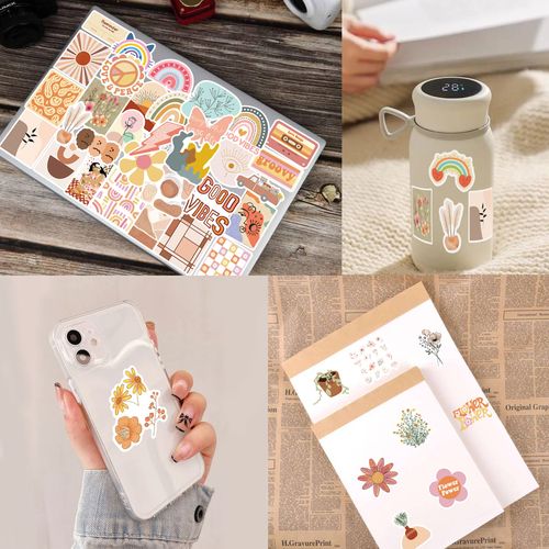 100 x Boho Stickers for Laptop, Phone, Water Bottle, Skateboard, Suitcase, Guitar, Pad, Cute Aesthetic Vinyl Stickers, Waterproof, Scrapbook Stickers