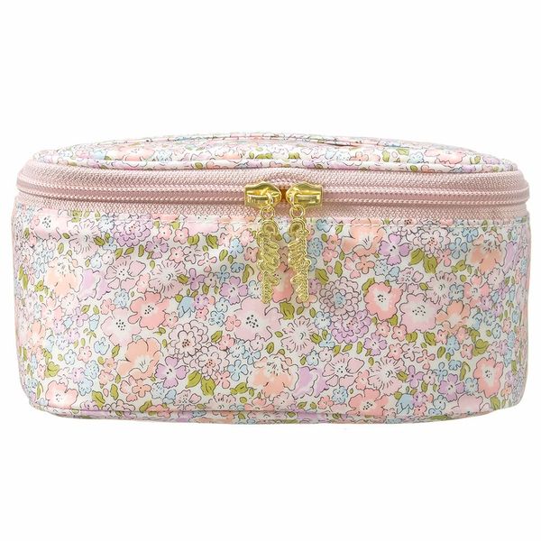 Charail Yahata Premium Liberty Print Vanity Pouch, Large, Gift Boxed, Makeup Pouch, Cute Cushion Pouch, Large Capacity, Large Capacity, Home Storage, Cosmetics Storage, Flower Pattern, Brush Pocket, For Travel, Made in Japan, Michelle Pink