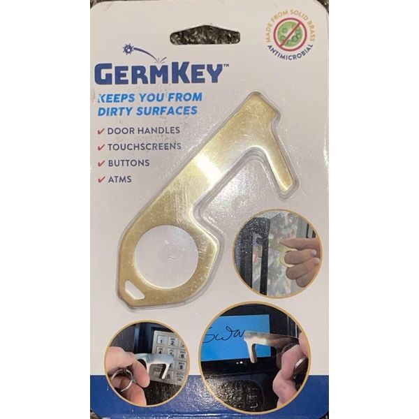 Germ Key Chain Solid Brass Antimicrobial Hand Tool Contactless Door Opener -New-