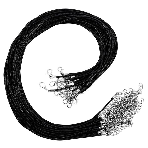 Kurtzy 25 Pack Black Polyester Necklace Cord with Chain and Lobster Clasp - 42.5cm / 16.73 Inches - Bulk DIY Jewellery Making Rope for String Pendant Necklaces, Bracelets & Anklets